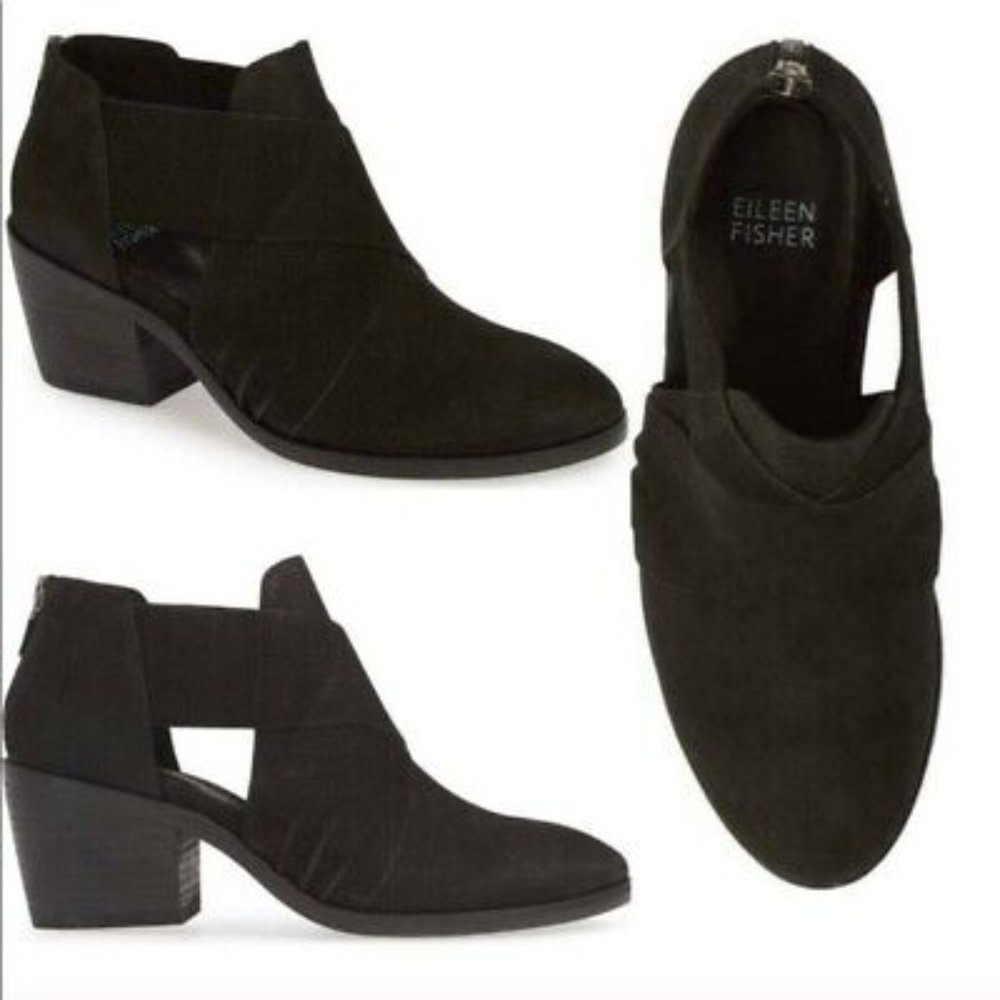 Eileen Fisher Black Suede Cutout Ankle Booties